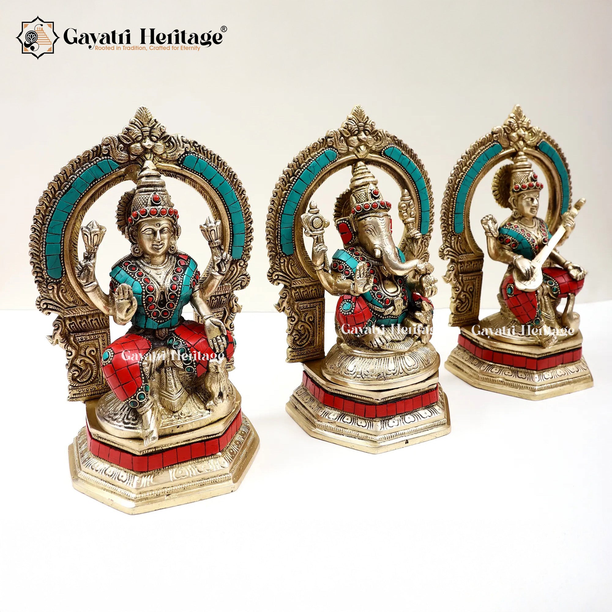 Brass Vinayagar Lakshmi Saraswati Set – Divine Trio Idol | Gayatri Heritage