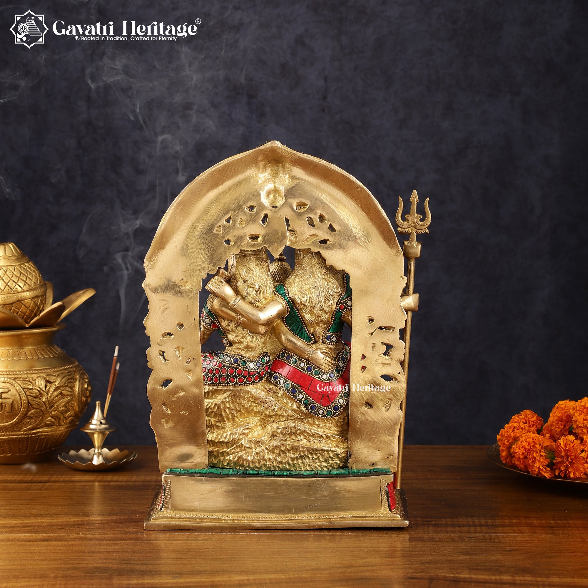 Brass Shiva Family – Stone Work Idol for Pooja Room | Gayatri Heritage