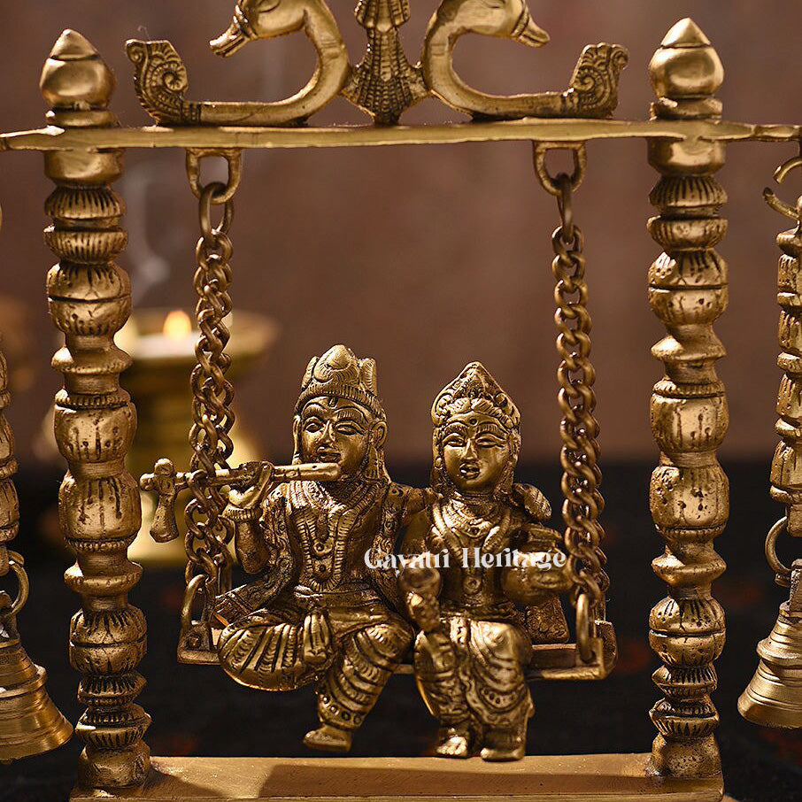 Brass Radha Krishna Jhula – Divine Swing Idol Decor | Gayatri Heritage