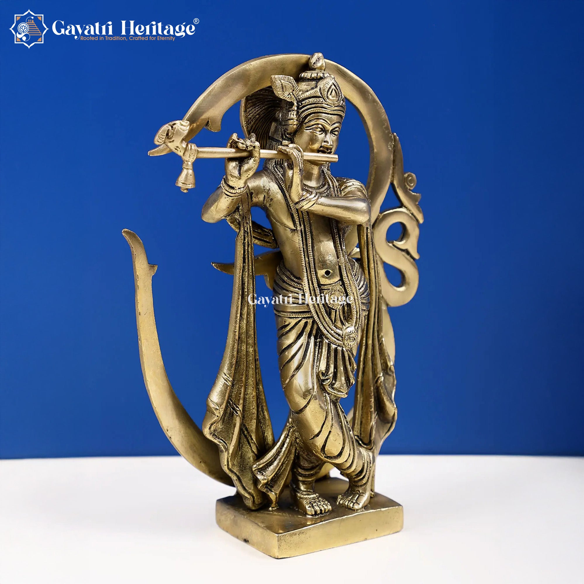 Brass Krishna Idol with Om Back – Divine Harmony Décor | Gayatri Heritage