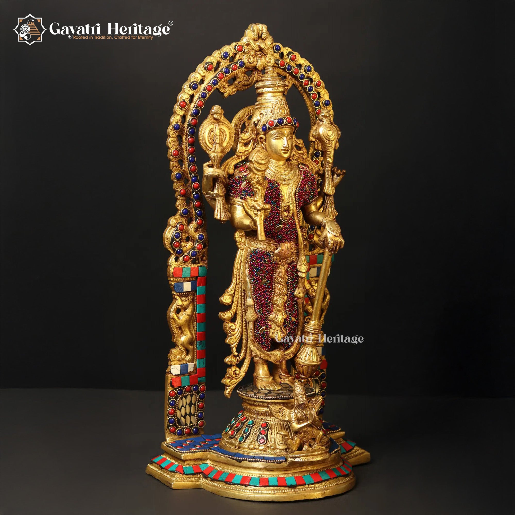 Brass Vishnu in Stone Art – Divine Sculpture for Puja | Gayatri Heritage