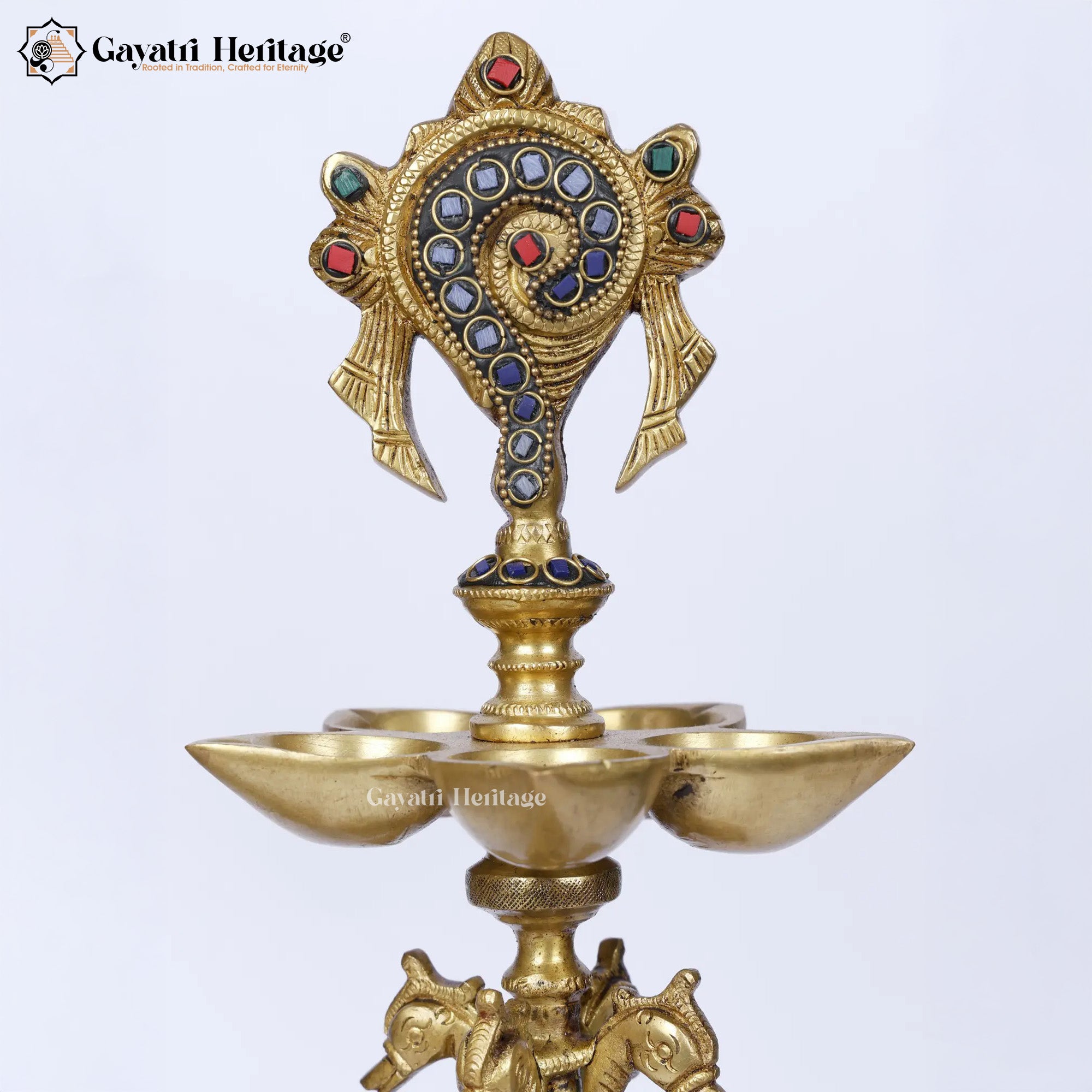 Brass Shankh Chakra Lamp Pair – Auspicious Diya Set | Gayatri Heritage