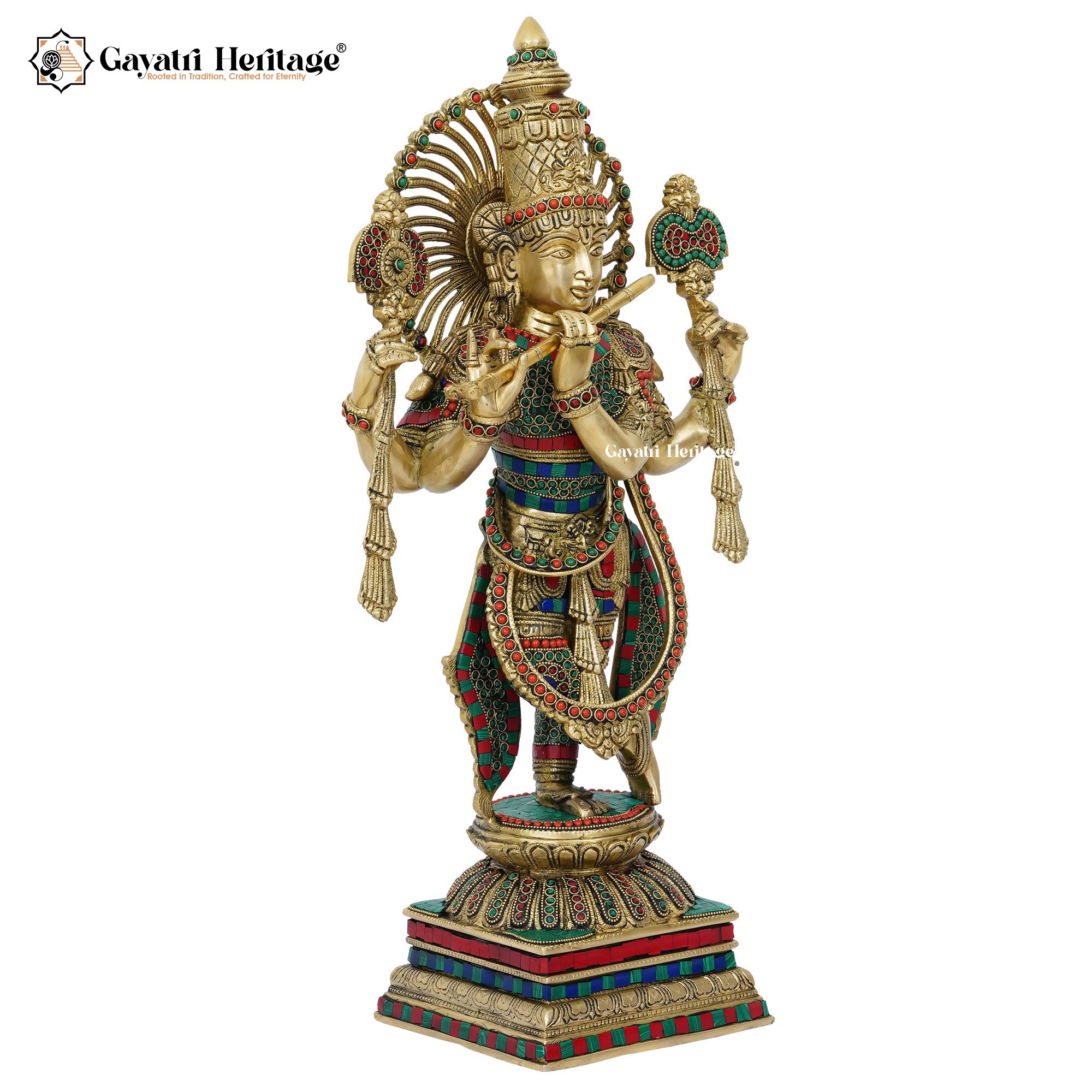 Brass Krishna Sculpture – Intricate Stonework Art | Gayatri Heritage