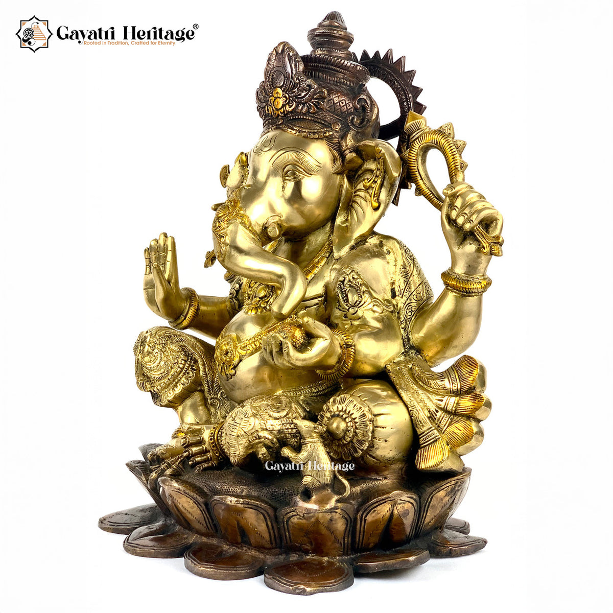 Brass Lord Ganpati on Lotus Base – Auspicious Home Idol | Gayatri Heritage