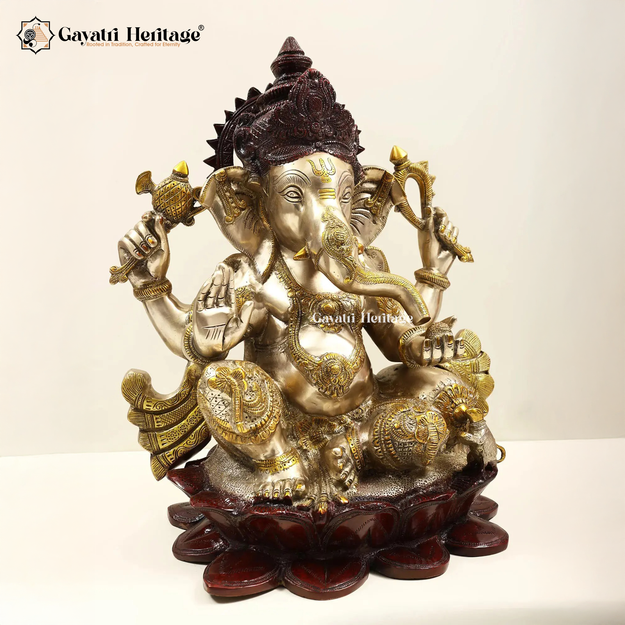 Brass Ganesh Idol – Dual Tone Ganpati Statue | Gayatri Heritage
