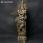 29" Krishna Brass Statue – Flute Playing Idol Inlay Work | Gayatri Heritage