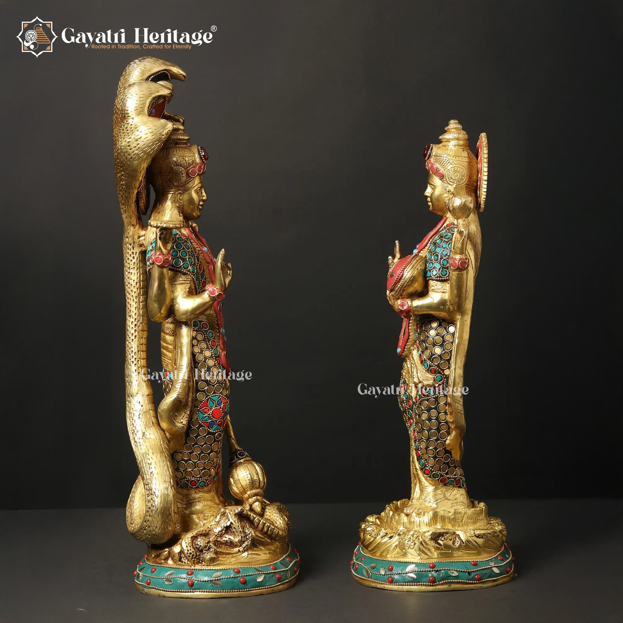 Brass Vishnu Laxmi Statue Pair – Divine Harmony for Your Home
