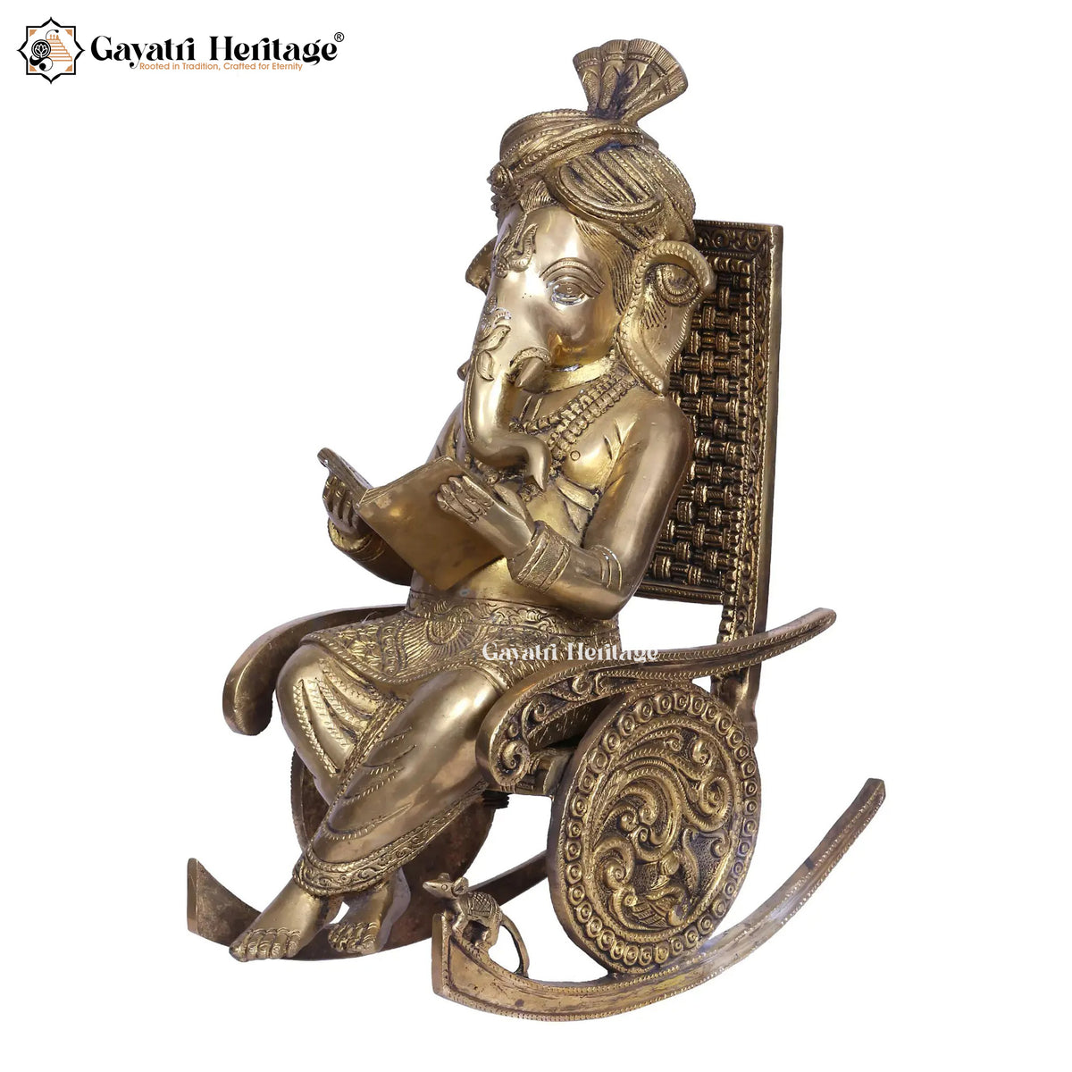Brass Ganapati on Chair Reading Book – Intellectual Decor Idol | Gayatri Heritage