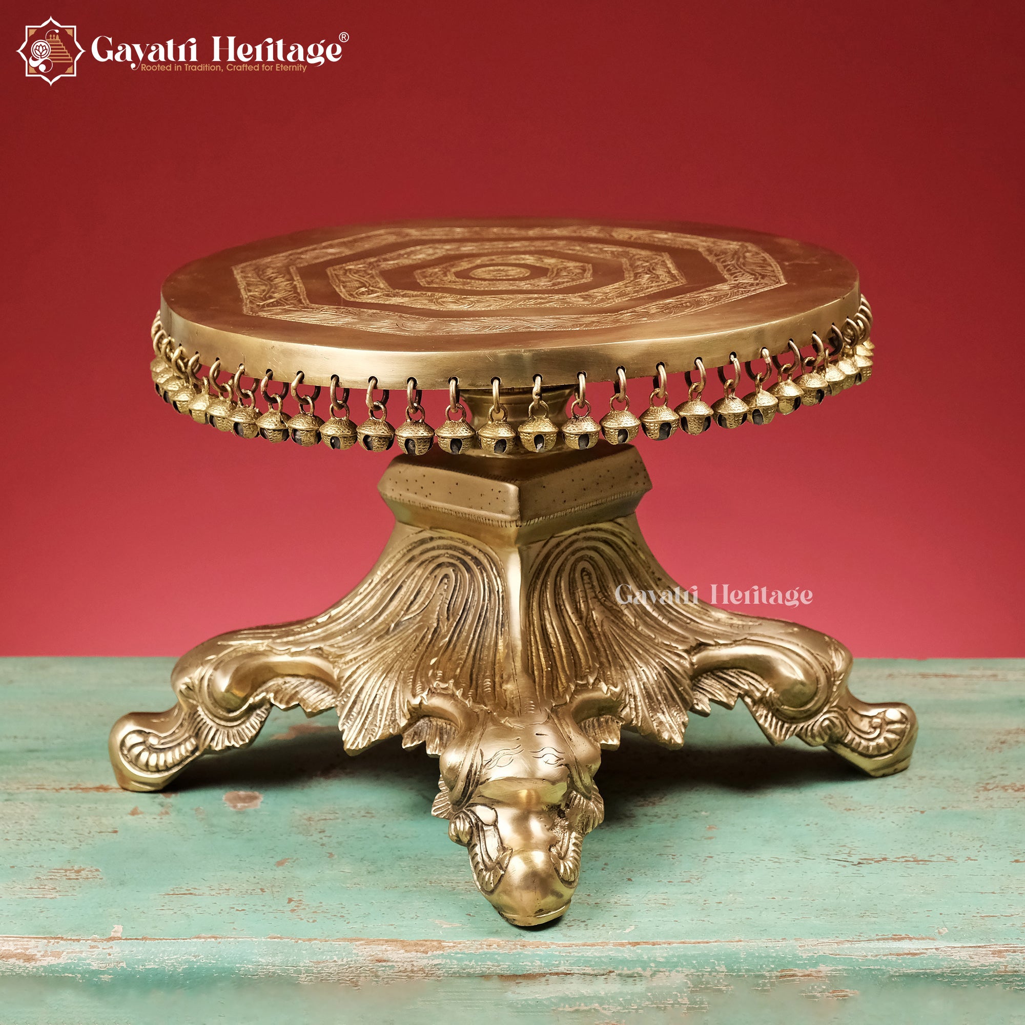 Brass Chowki Stand – Sturdy Puja Pedestal | Gayatri Heritage