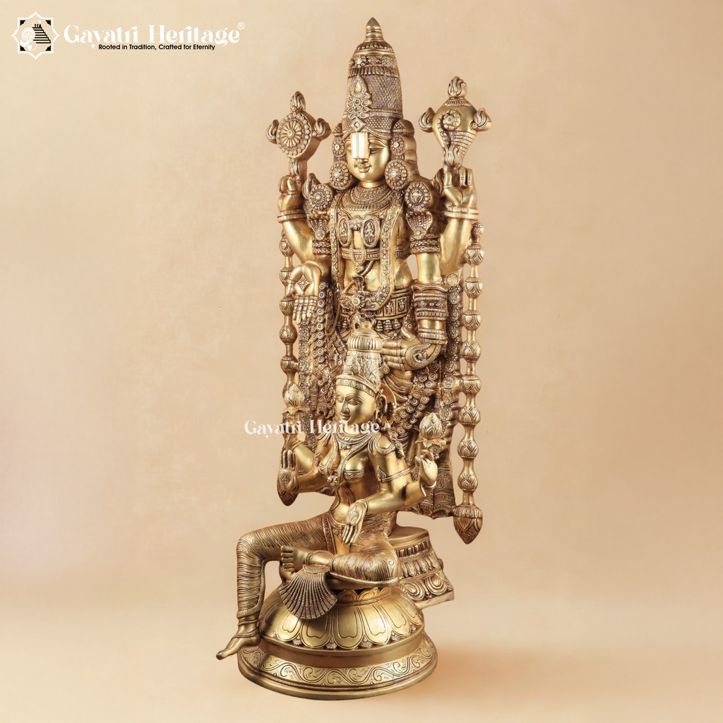 Brass Tirupati Balaji & Goddess Lakshmi – Sacred Divine Pair | Gayatri Heritage