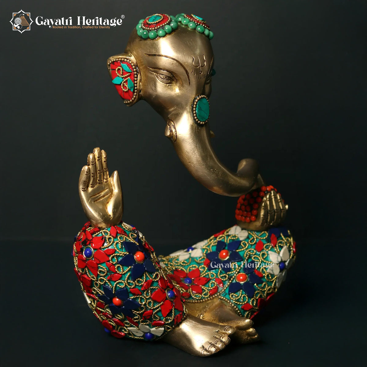Brass Hawai Vinayagar – Premium Stone Art Ganesha Idol | Gayatri Heritage