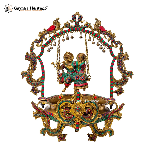 Brass Radha Krishna Urli – Elegant Decorative Bowl Idol