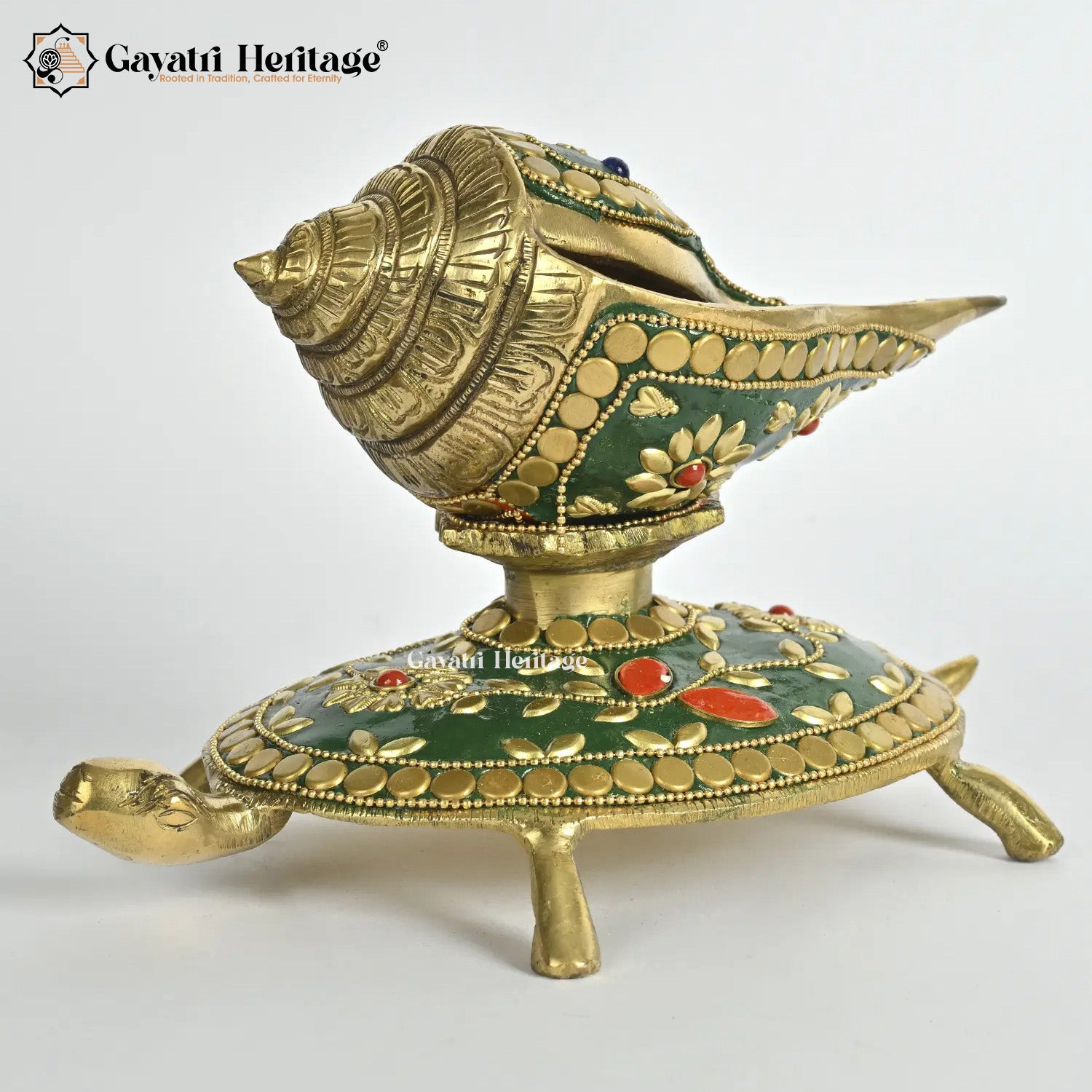 Brass Turtle with Shankh – Auspicious Stone Art Decor | Gayatri Heritage