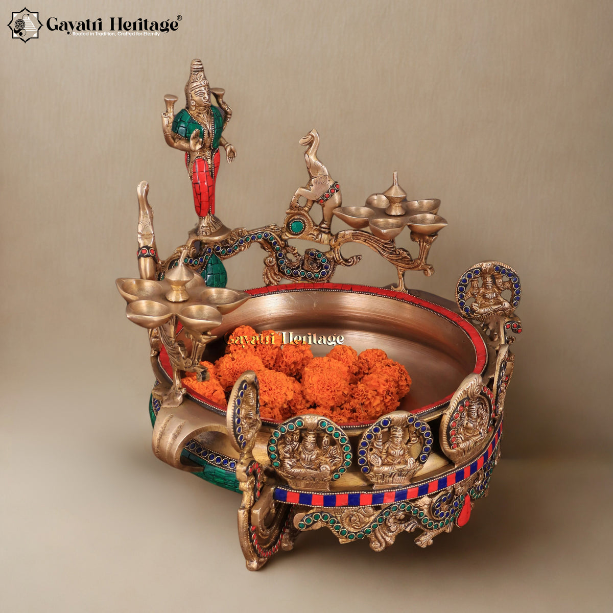 Brass Astalaxmi Urli – Sacred Religious Decor | Gayatri Heritage