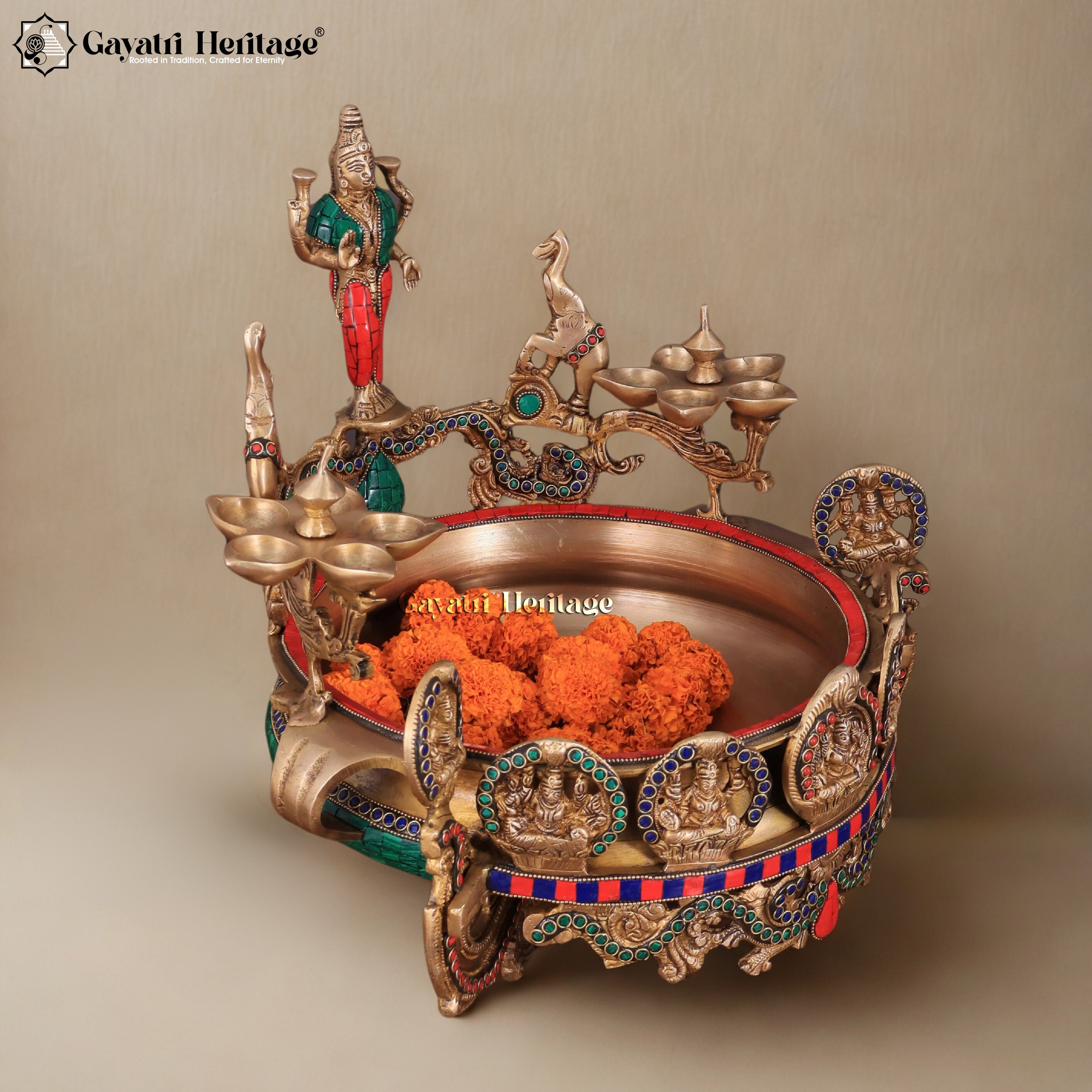 Brass Astalaxmi Urli – Sacred Religious Decor | Gayatri Heritage