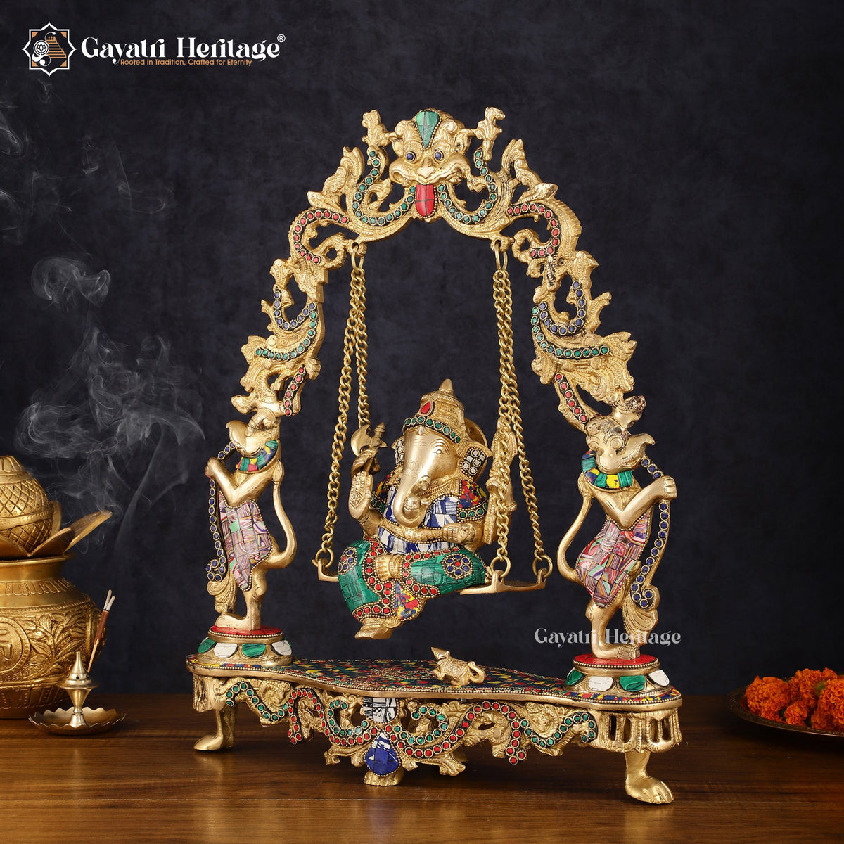 Brass Vinayagar Jhula – Handcrafted Stonework Swing for Puja