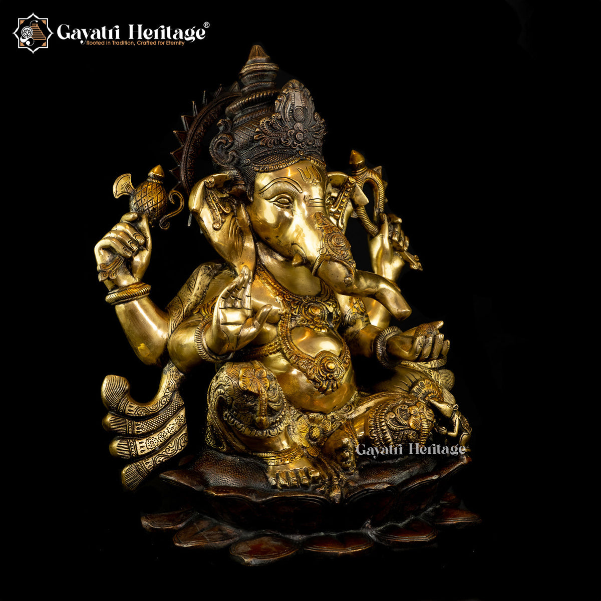 Brass Ganesh on Lotus Base – Divine Decorative Idol | Gayatri Heritage