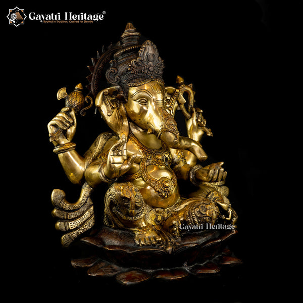 Brass Ganesh on Lotus Base – Divine Decorative Idol | Gayatri Heritage