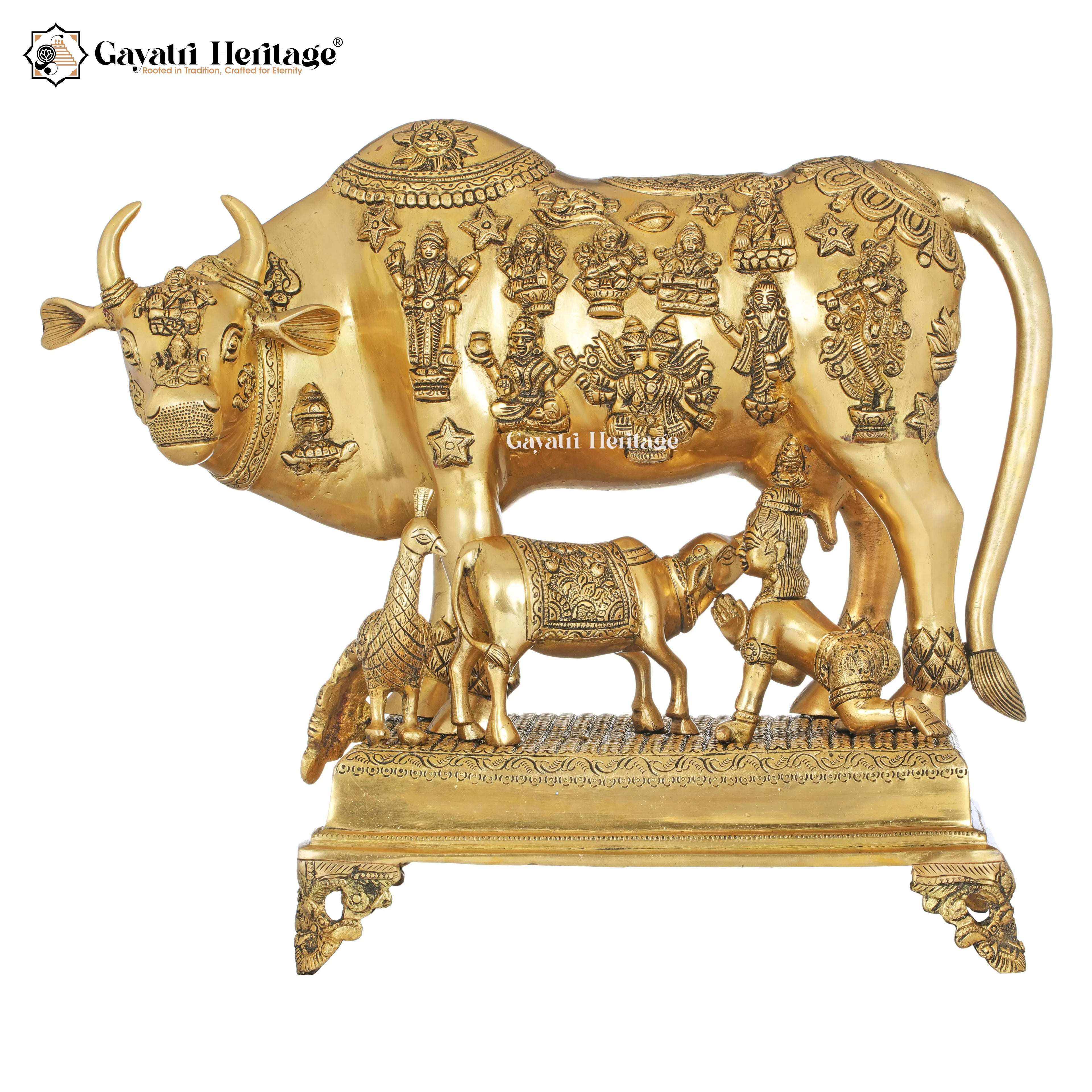 Brass Cow and Calf – Superfine Artistic Kamdhenu Idol | Gayatri Heritage