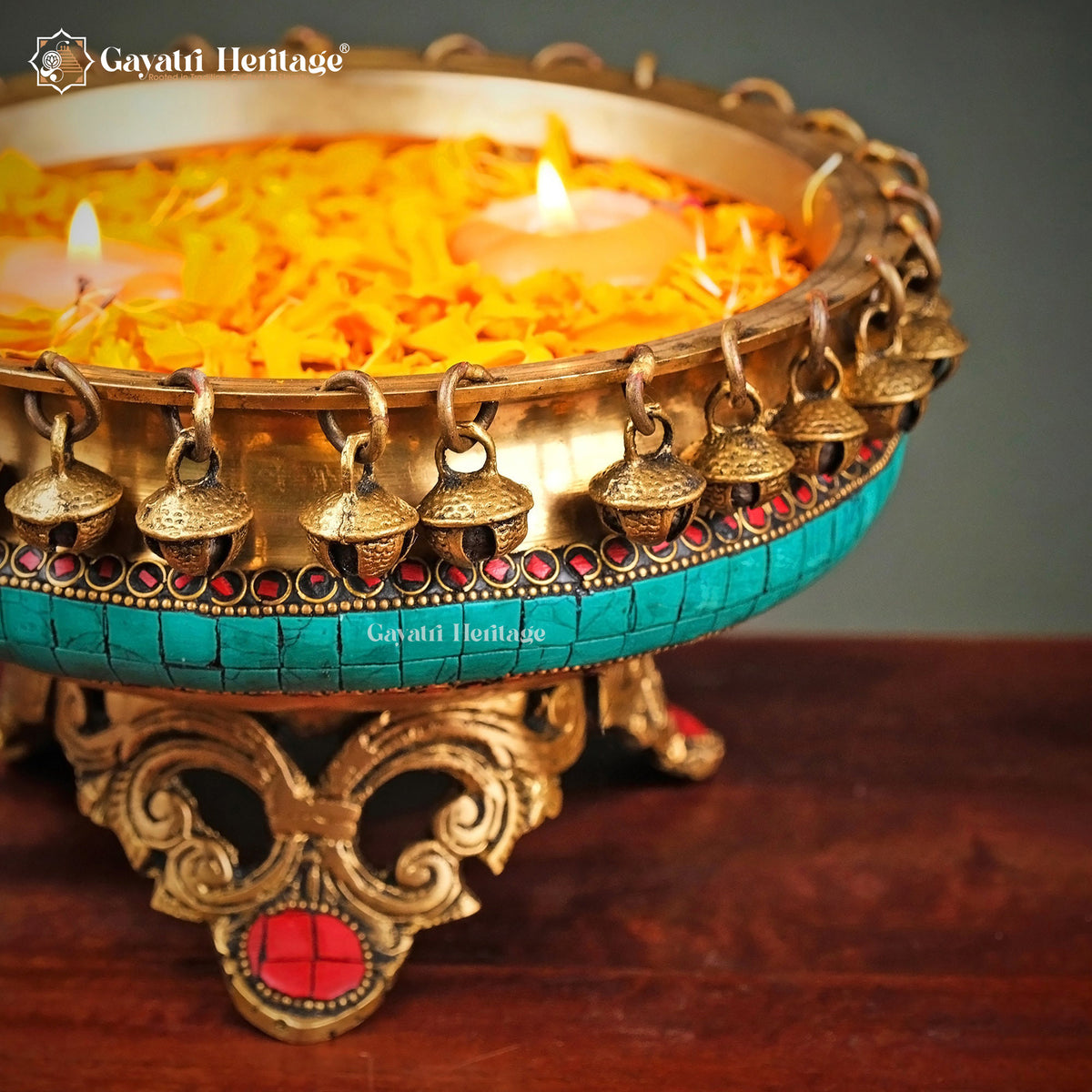 Brass Ghungroo Urli with Stonework – Elegant Décor | Gayatri Heritage