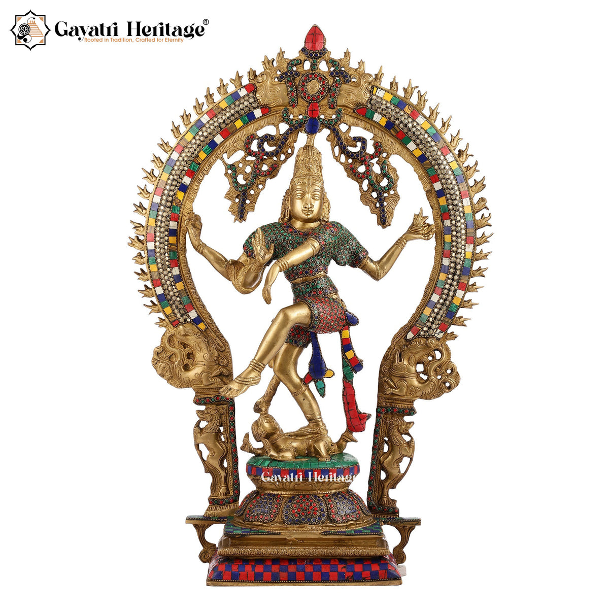 Brass Nataraj in Stone Artwork – Divine Dance of Shiva | Gayatri Heritage