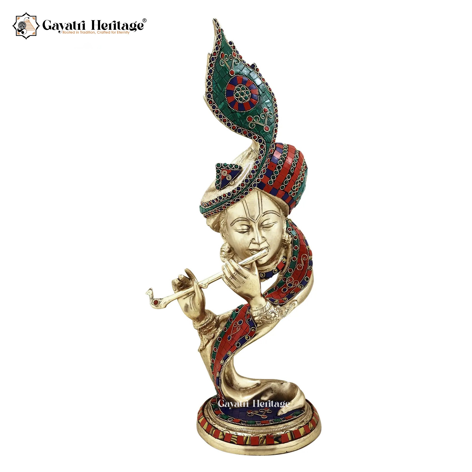 Brass Stonework Hawai Krishna – Colorful Bal Gopal Idol | Gayatri Heritage