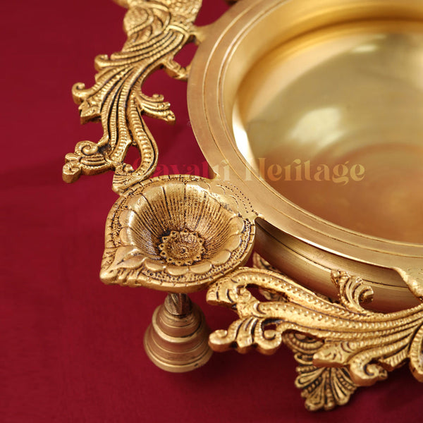 Brass Peacock Urli with Bell – Elegant Traditional Centerpiece | Gayatri Heritage