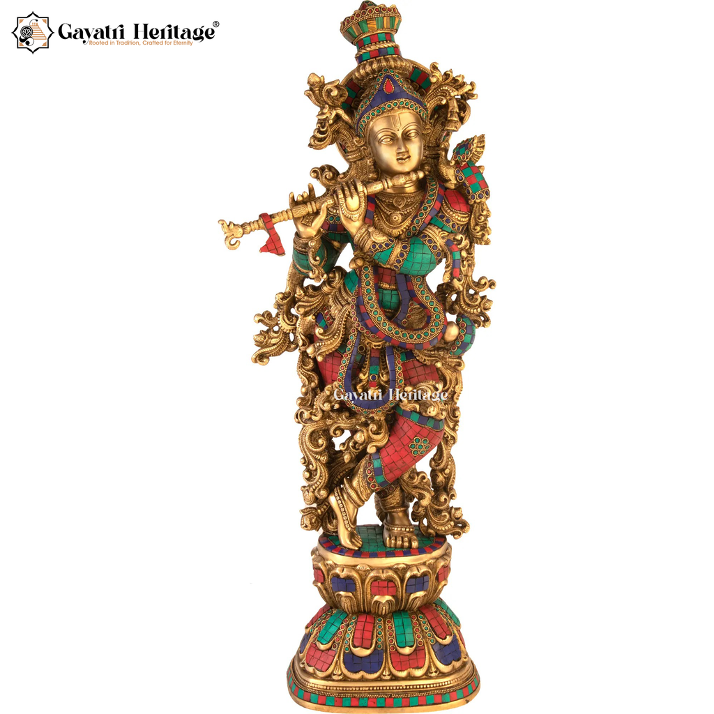 Brass Krishna Statue – Divine Flute Player Idol
