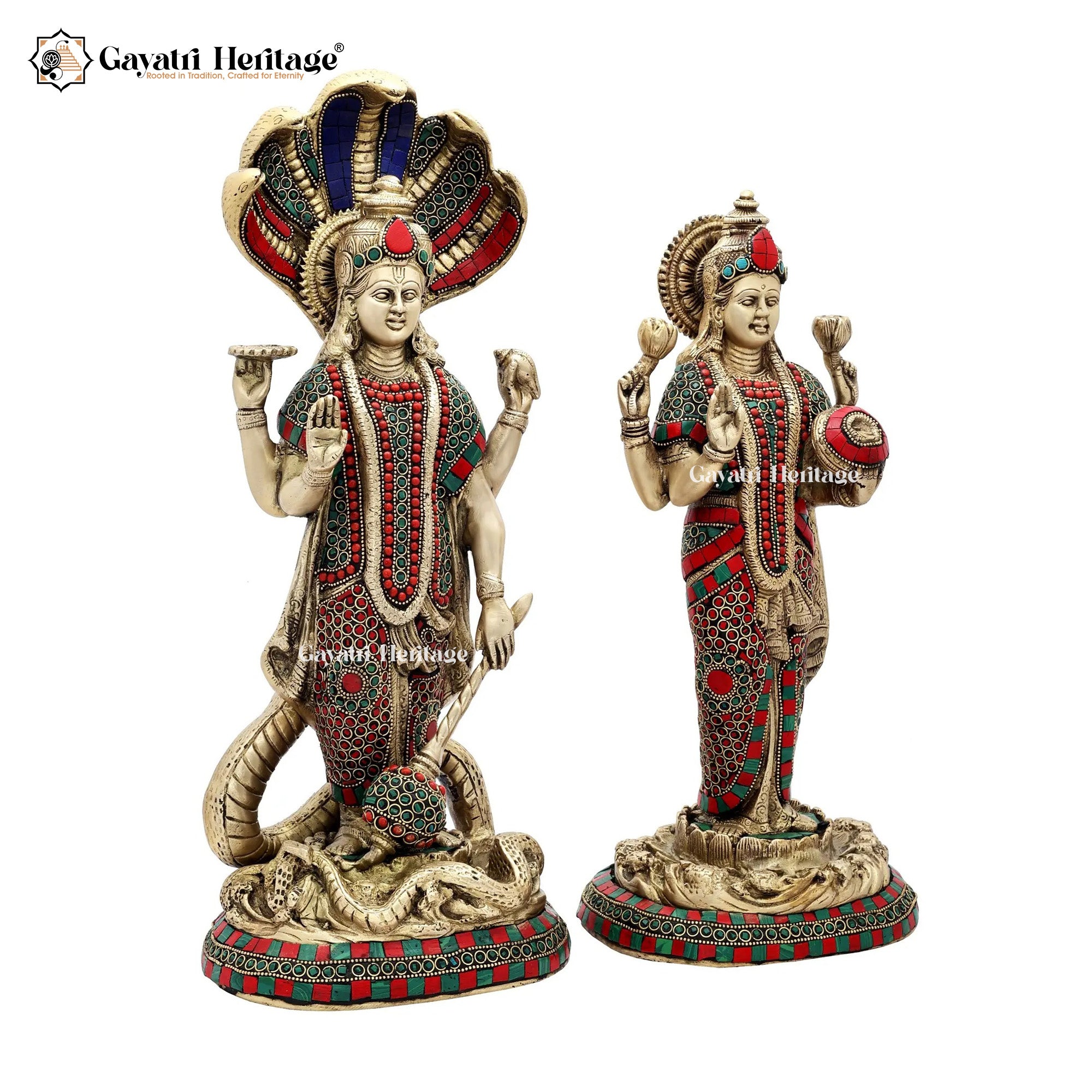 Brass Vishnu Laxmi Statue – Divine Couple for Prosperity and Protection