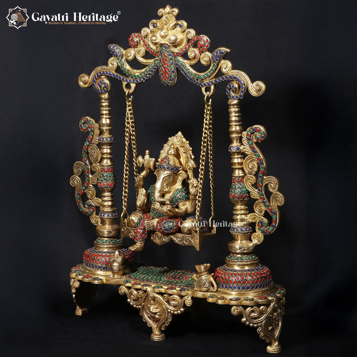 Brass Vinayagar Jhula with Stone Work – Divine Swing of Lord Ganesha