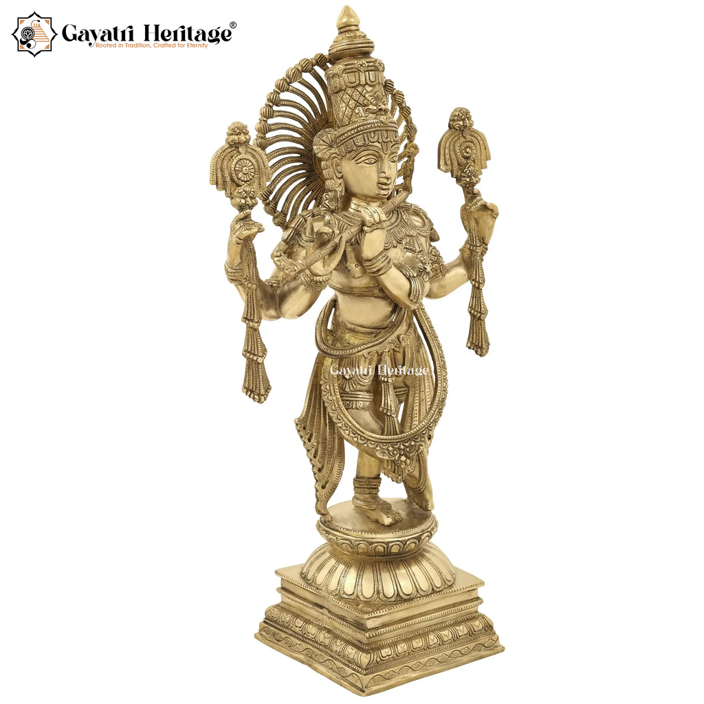 Brass Krishna Statue – Divine Flute Playing Bal Gopal Idol | Gayatri Heritage