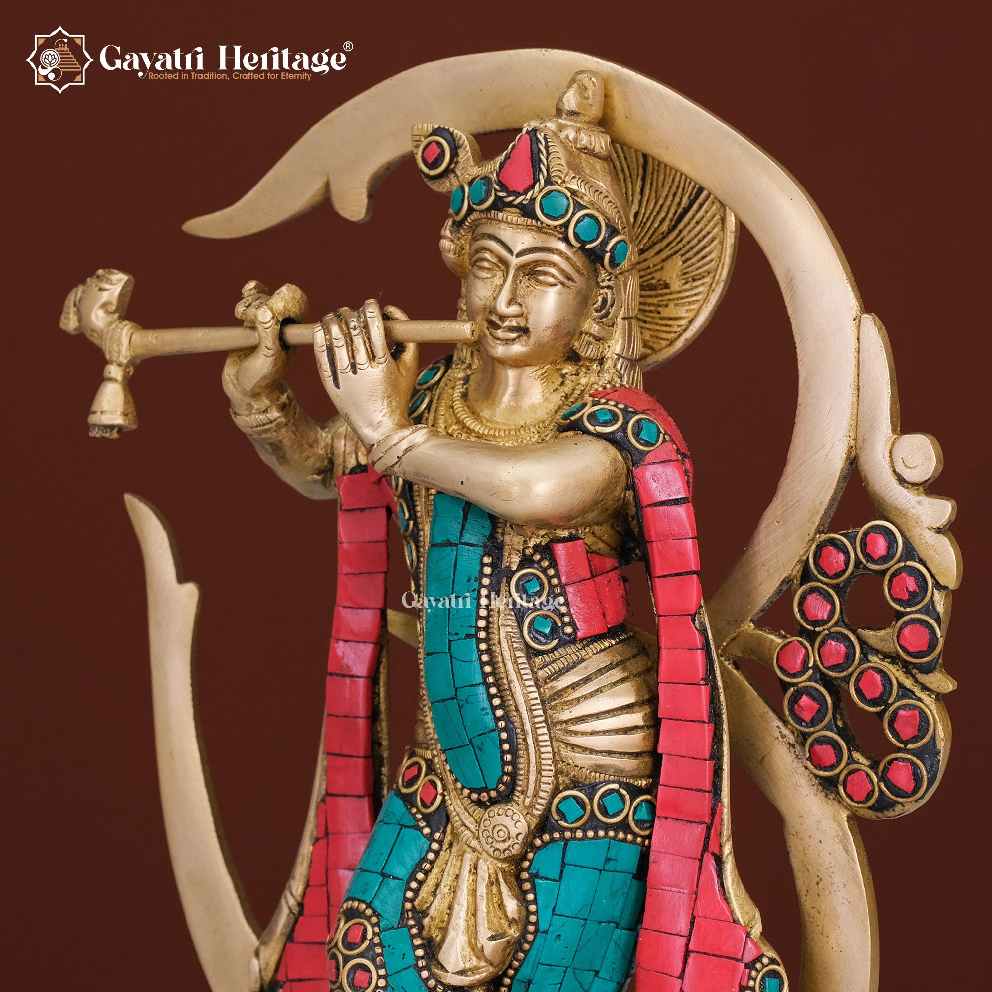 Brass Krishna Statue – Divine Om Design on Back