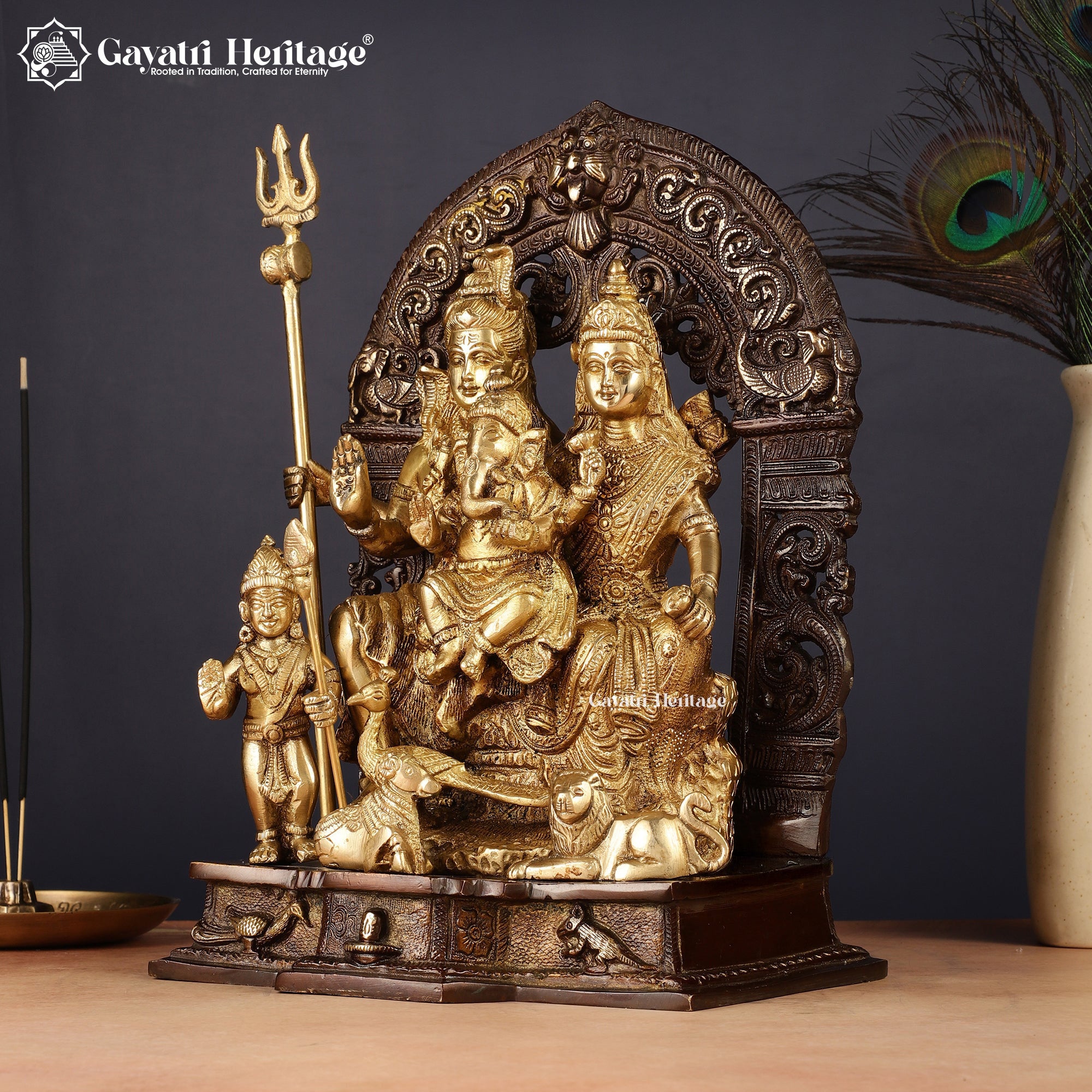 Brass Shiva Family Statue – Divine Trio Idol for Pooja | Gayatri Heritage