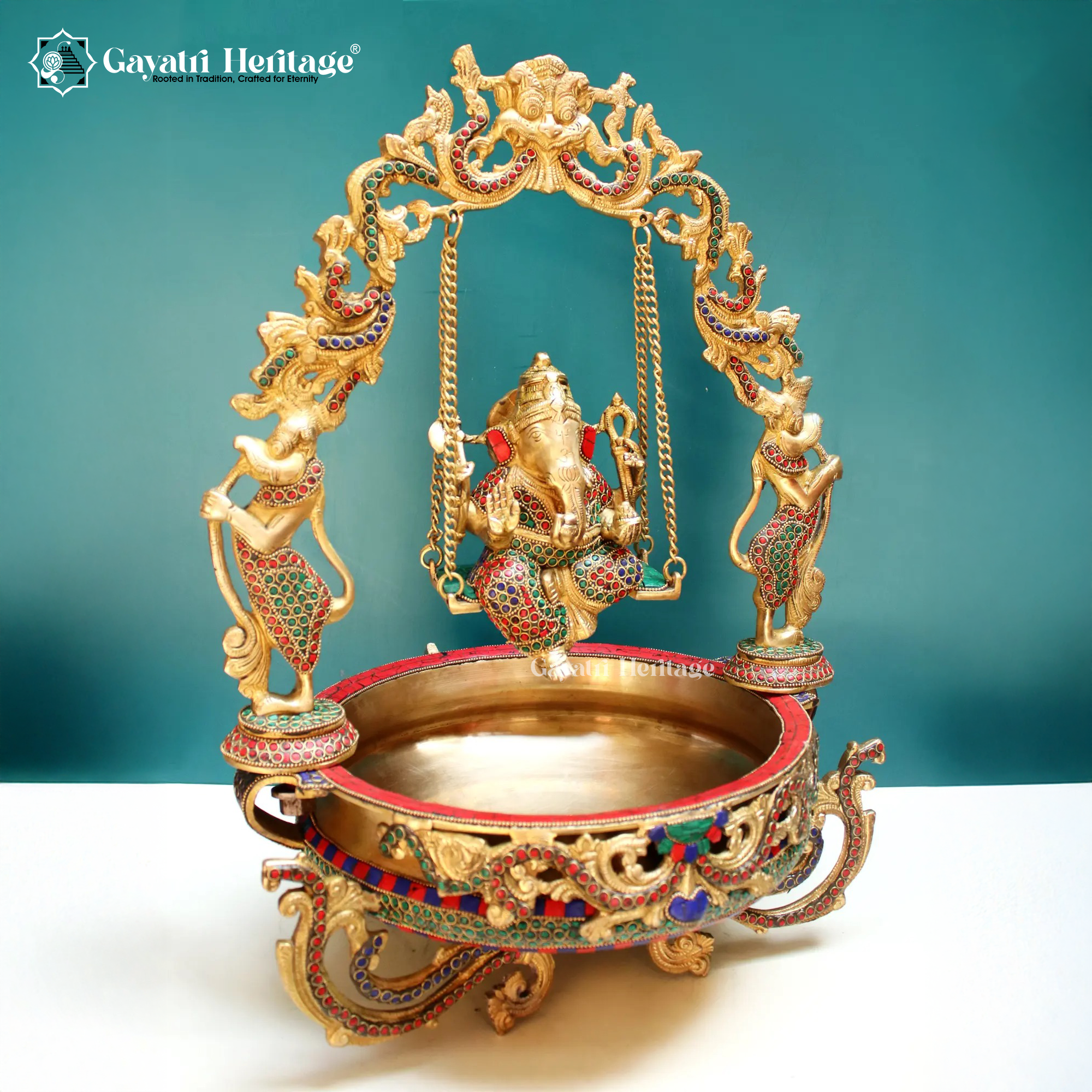 Brass Ganesha Urli Bowl – Decorative Floral Diya Urli | Gayatri Heritage