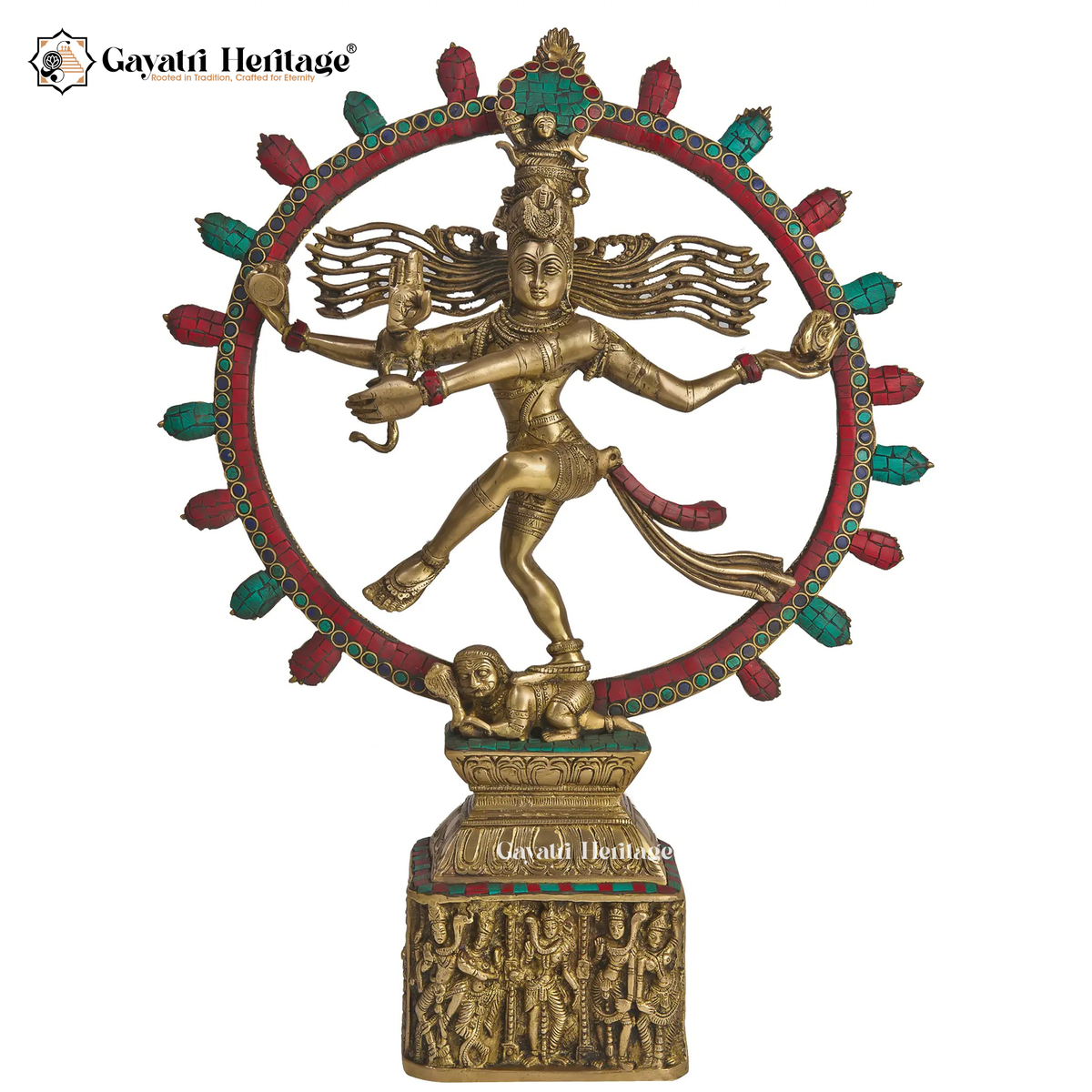 Brass Natarajan Statue – Stone Work Cosmic Dance of Shiva | Gayatri Heritage
