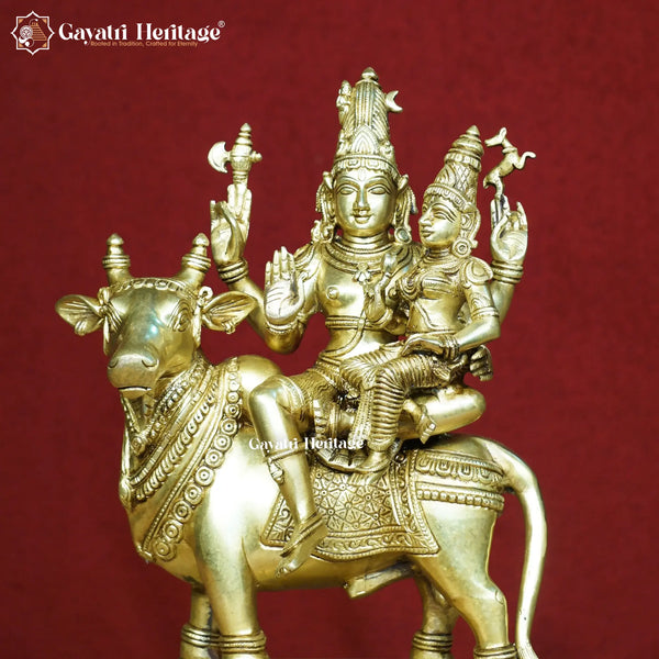 Brass Shiv Parvati with Nandi – Devotional Brass Idol | Gayatri Heritage