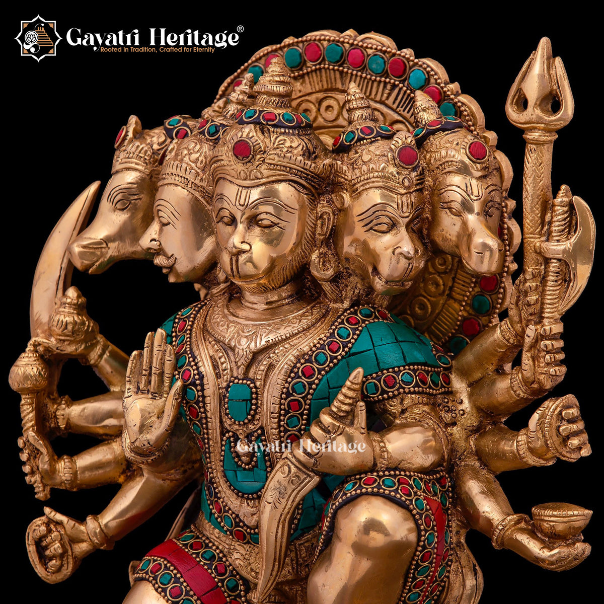 Brass Panchmukhi Hanuman Statue – Stone Work Masterpiece | Gayatri Heritage