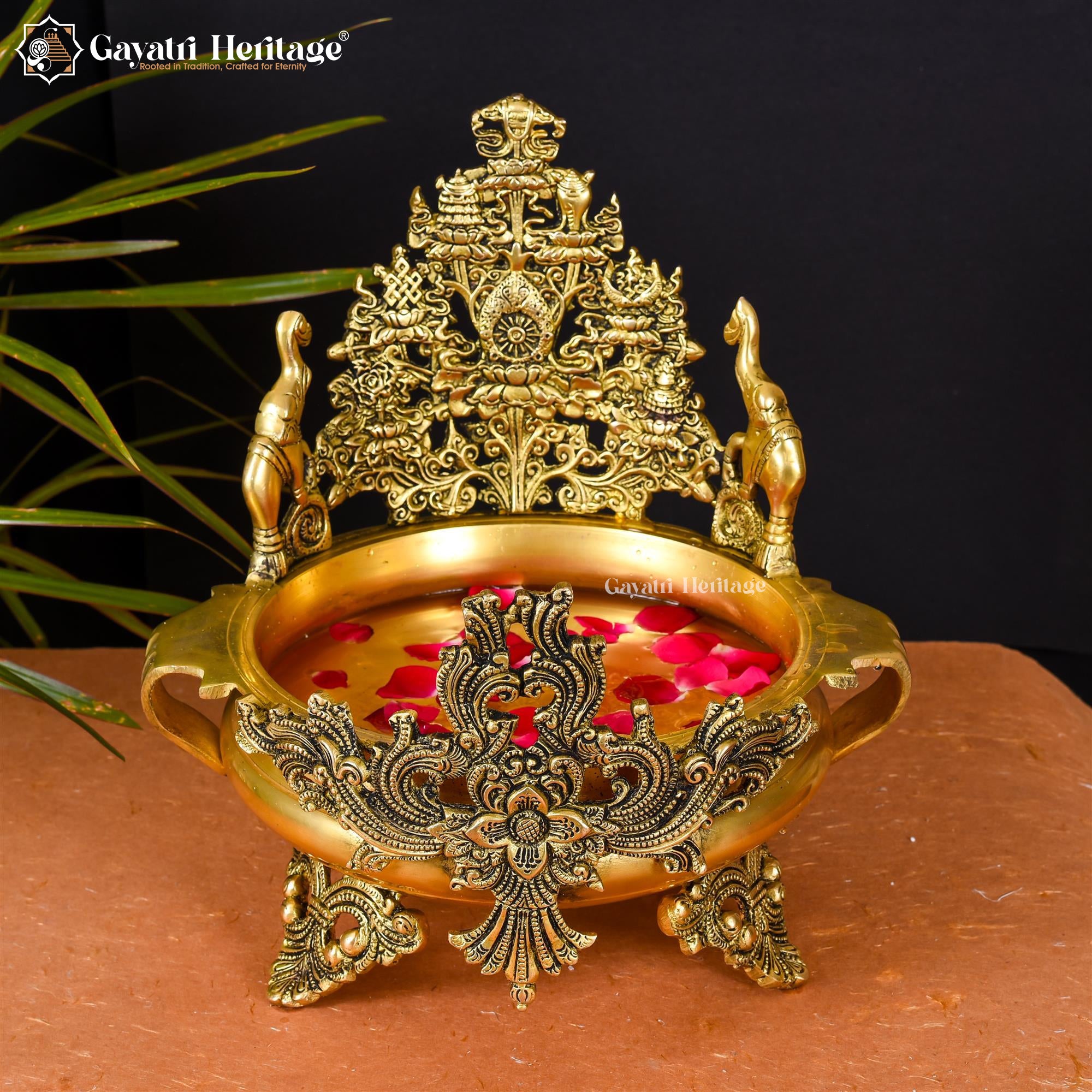 Brass Urli with Elephant Design – Elegant Décor for Your Space | Gayatri Heritage