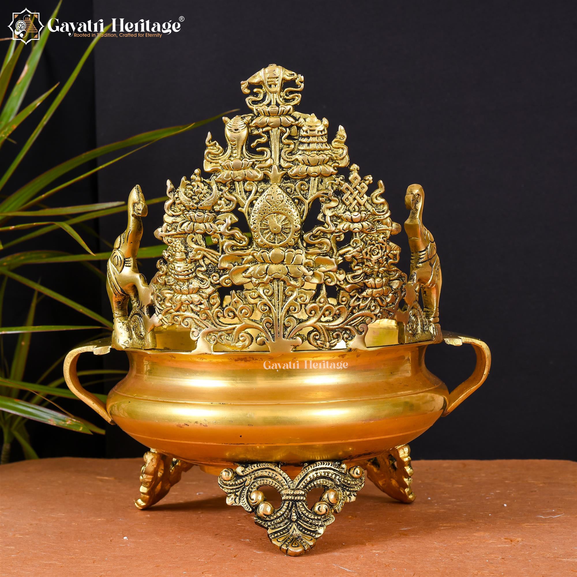 Brass Urli with Elephant Design – Elegant Décor for Your Space | Gayatri Heritage