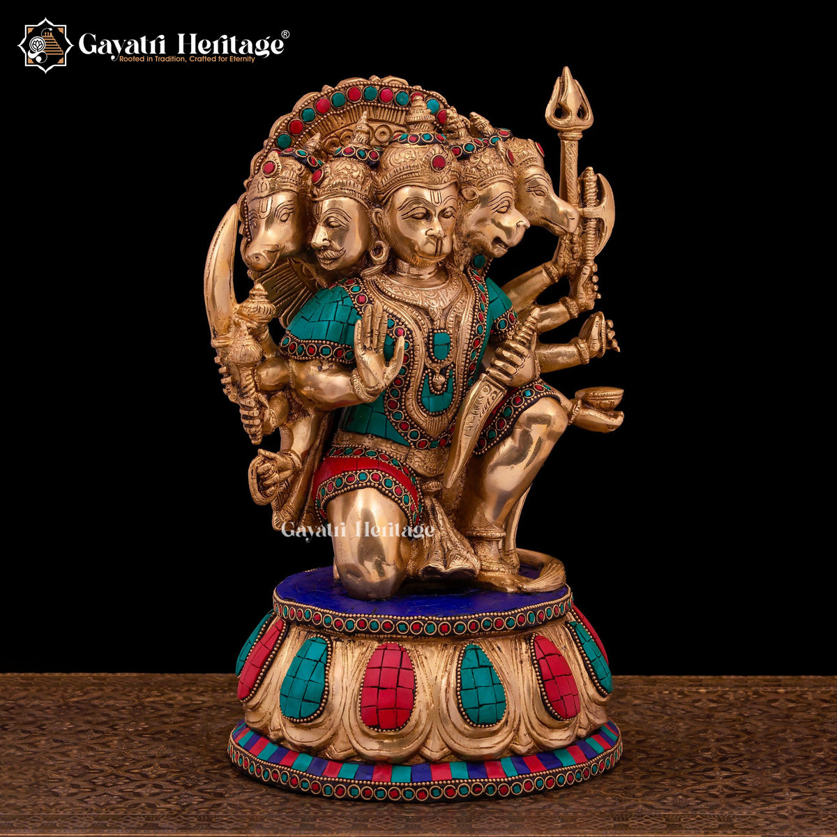 Brass Panchmukhi Hanuman Statue – Stone Work Masterpiece | Gayatri Heritage