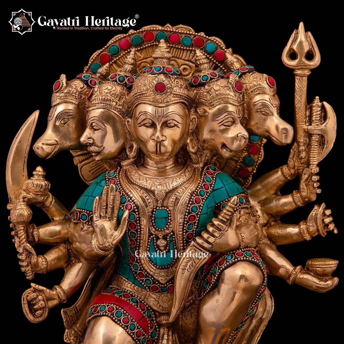 Brass Panchmukhi Hanuman Statue – Stone Work Masterpiece | Gayatri Heritage