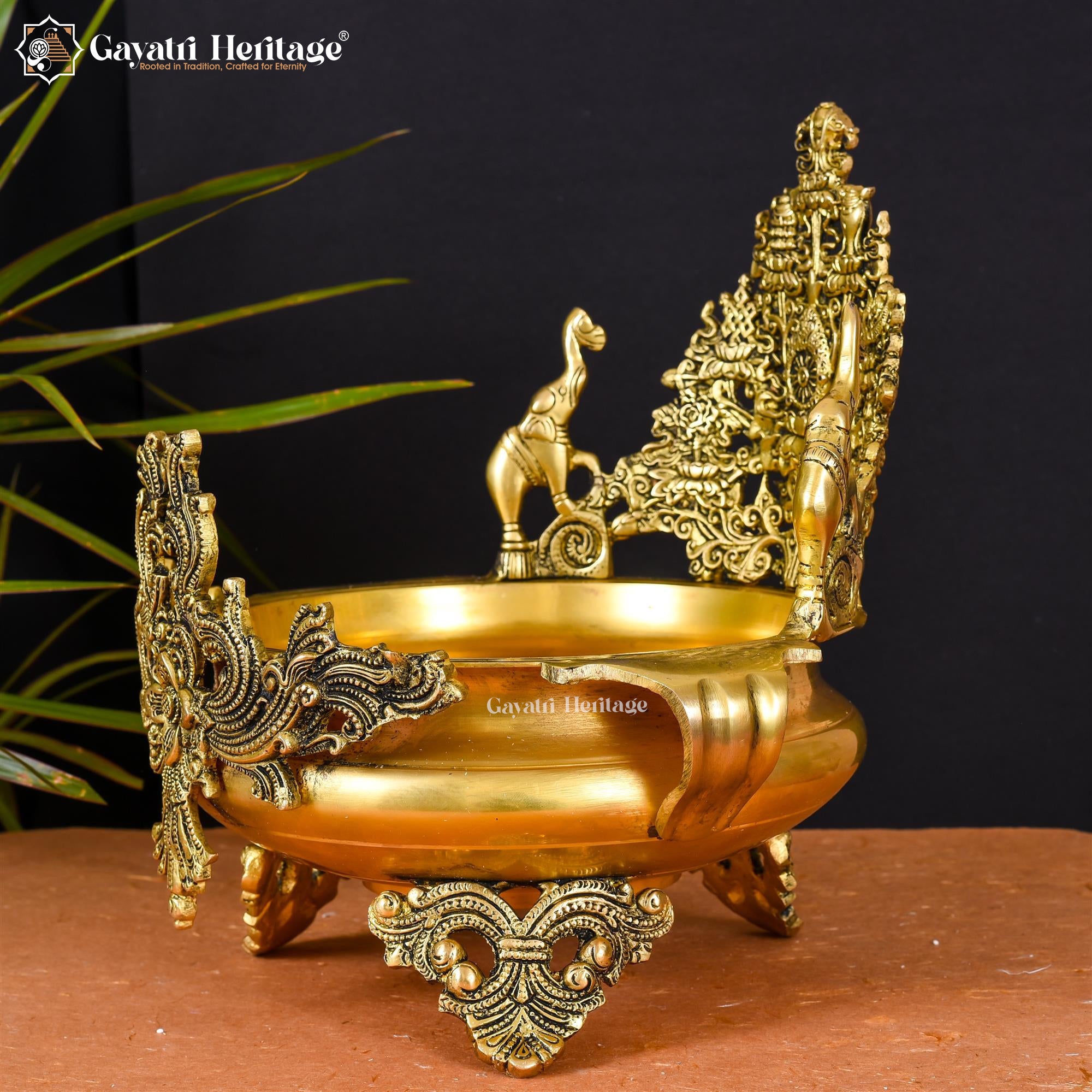 Brass Urli with Elephant Design – Elegant Décor for Your Space | Gayatri Heritage