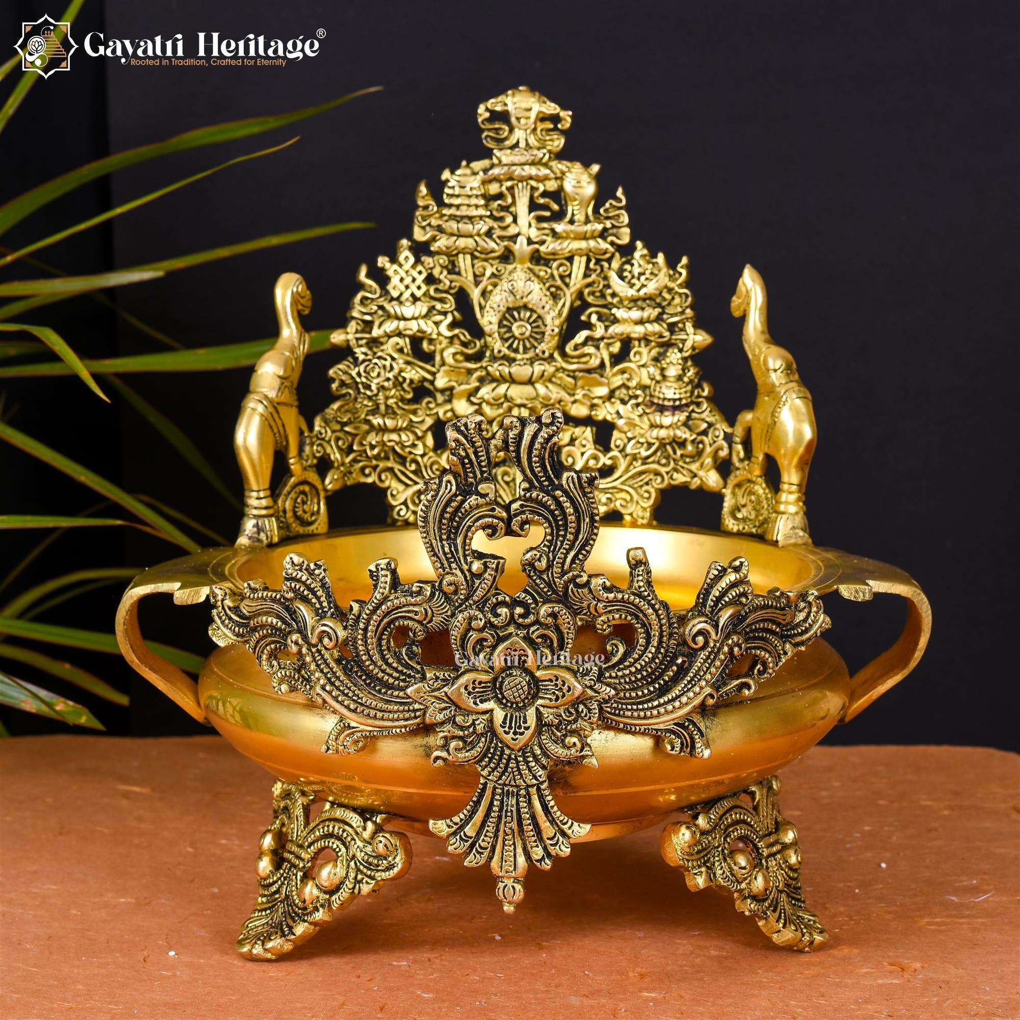 Brass Urli with Elephant Design – Elegant Décor for Your Space | Gayatri Heritage
