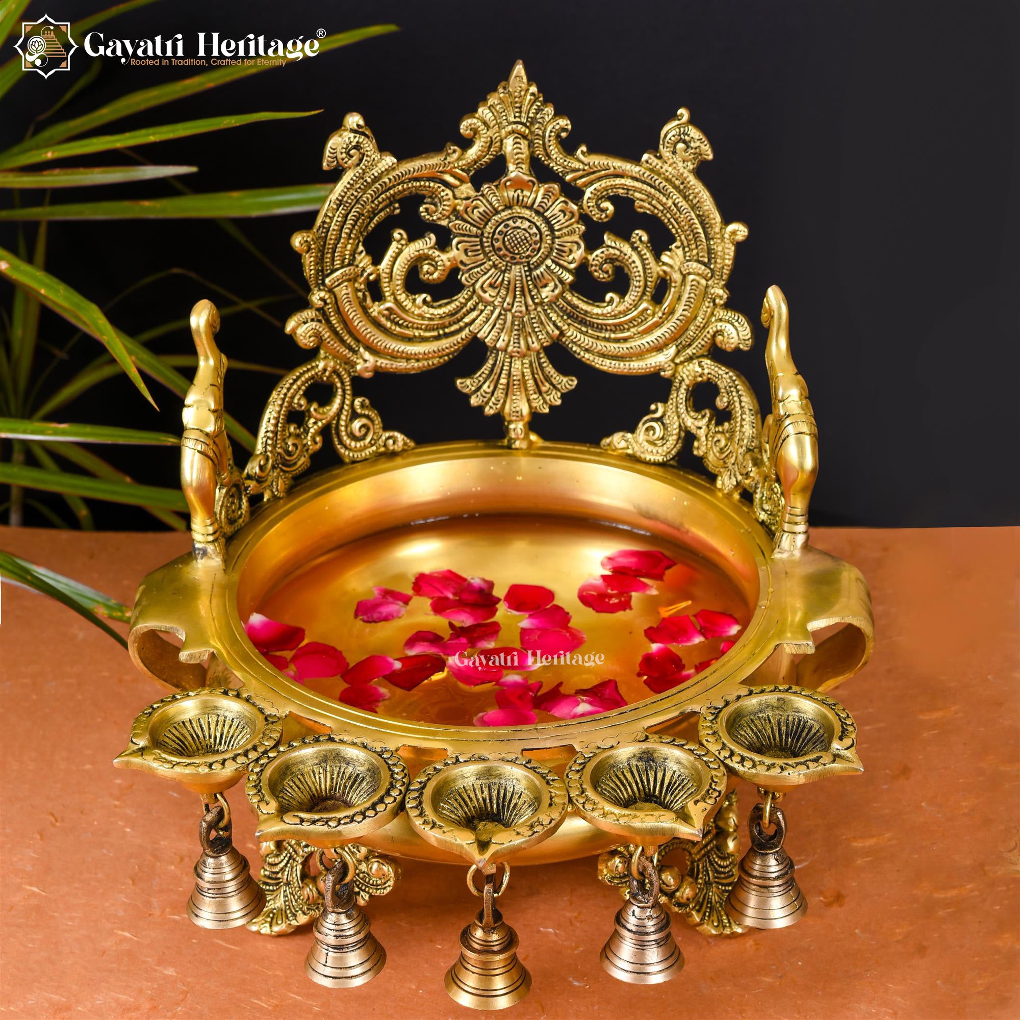 Brass Urli with Diya and Bells – Elegant Traditional Décor | Gayatri Heritage