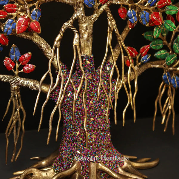 Brass Kalpavriksha Tree with Chirping Birds in Stone Work – A Harmony of Nature and Spirituality | Gayatri Heritage