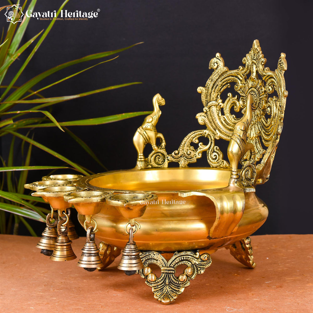 Brass Urli with Diya and Bells – Elegant Traditional Décor | Gayatri Heritage