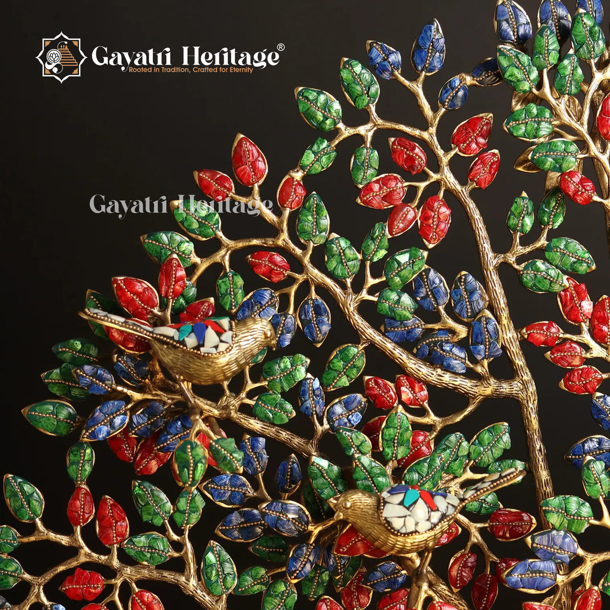 Brass Kalpavriksha Tree with Chirping Birds in Stone Work – A Harmony of Nature and Spirituality | Gayatri Heritage