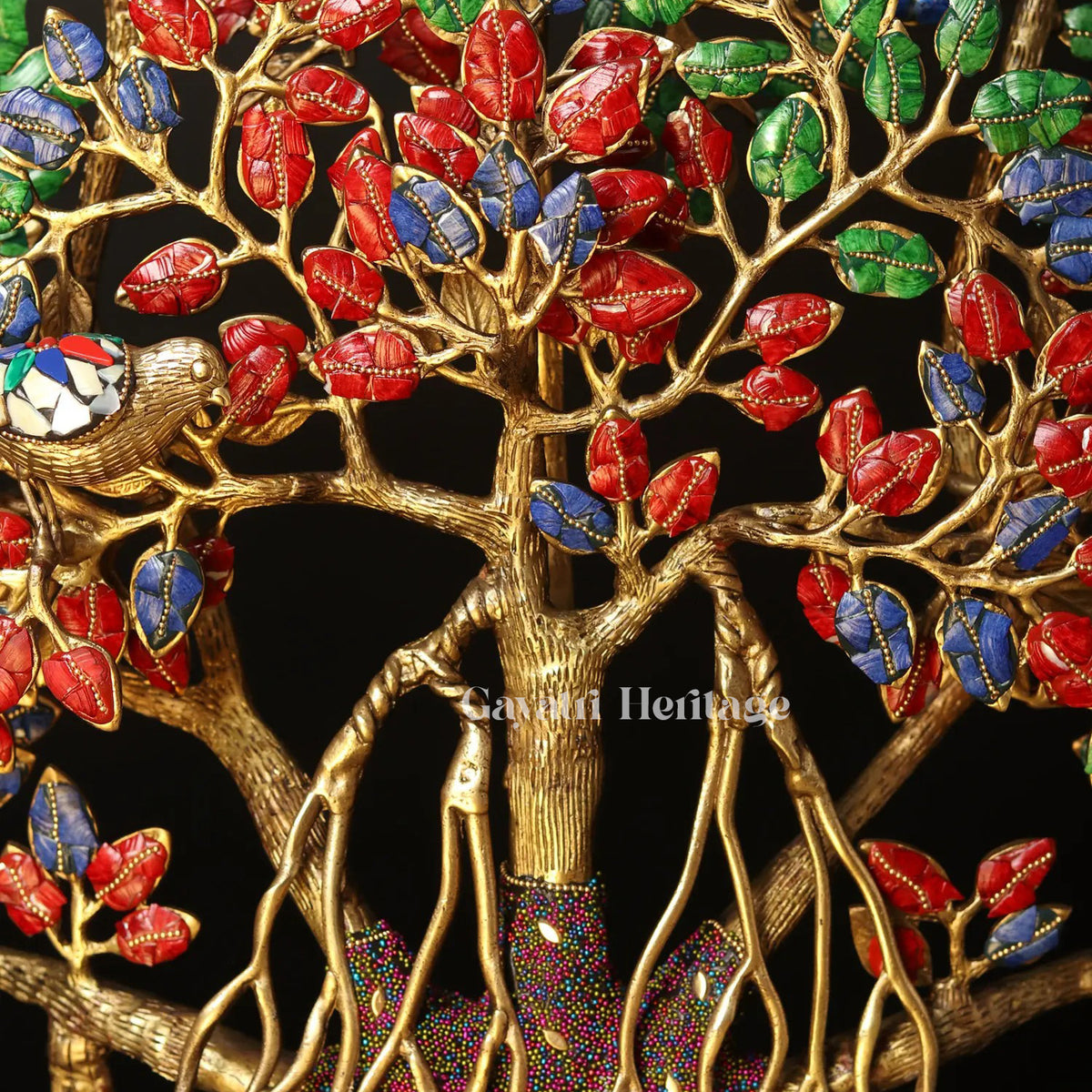 Brass Kalpavriksha Tree with Chirping Birds in Stone Work – A Harmony of Nature and Spirituality | Gayatri Heritage