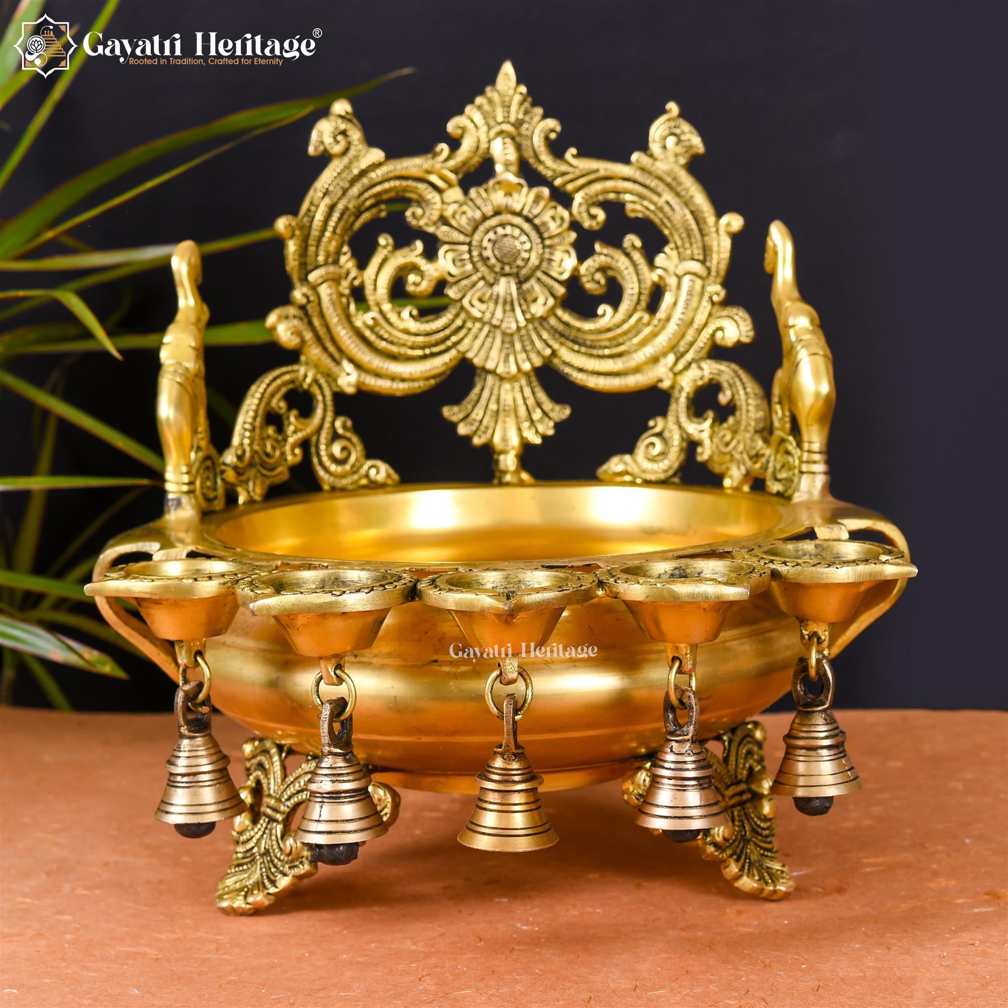 Brass Urli with Diya and Bells – Elegant Traditional Décor | Gayatri Heritage