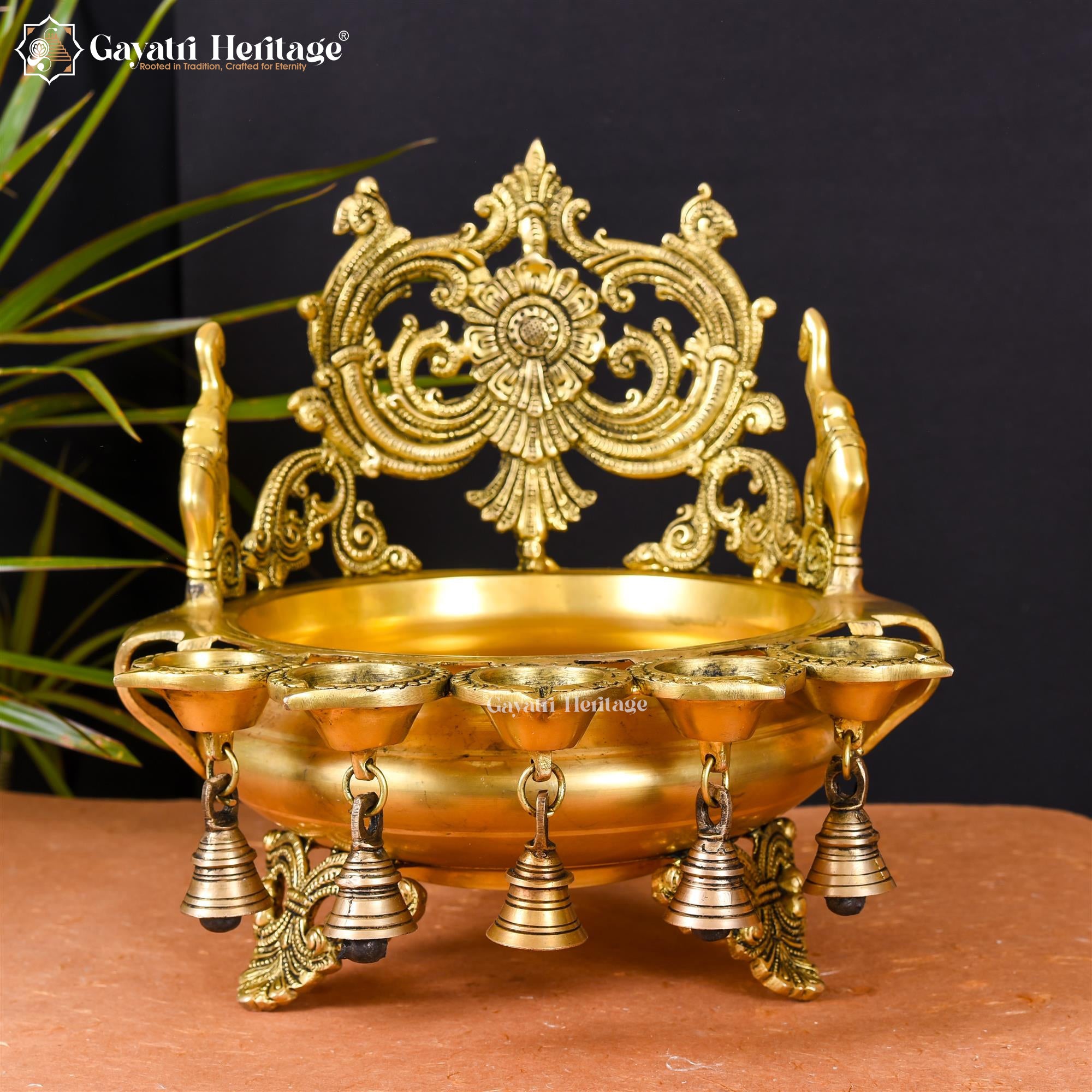 Brass Urli with Diya and Bells – Elegant Traditional Décor | Gayatri Heritage